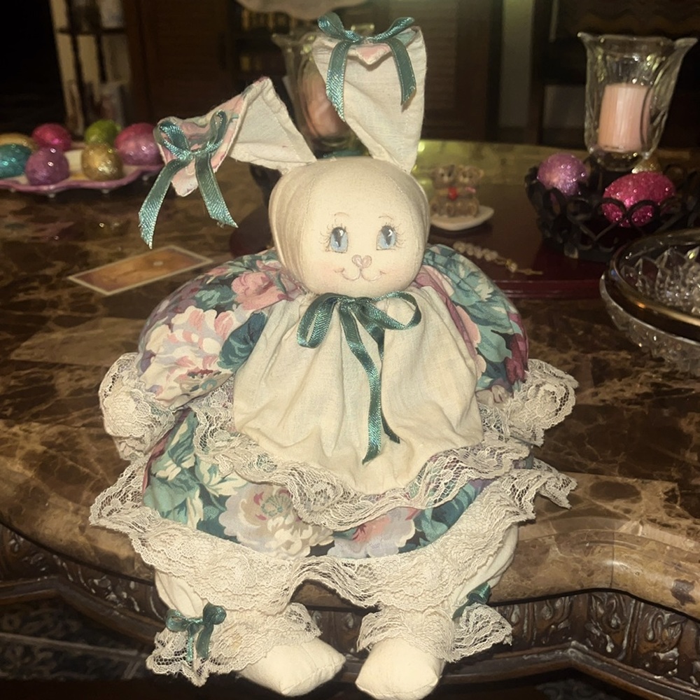 Vintage handmade wooden block stuffed rabbit Circa 1970’s in Wisconsin
